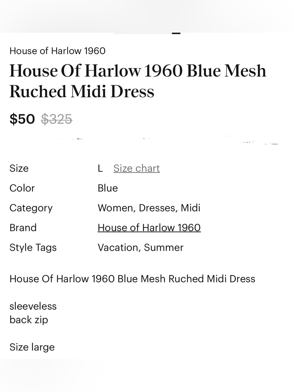 NWT House of Harlow 1960 Royal Blue Ruched Sleeveless Midi Dress L - Picture 14 of 14